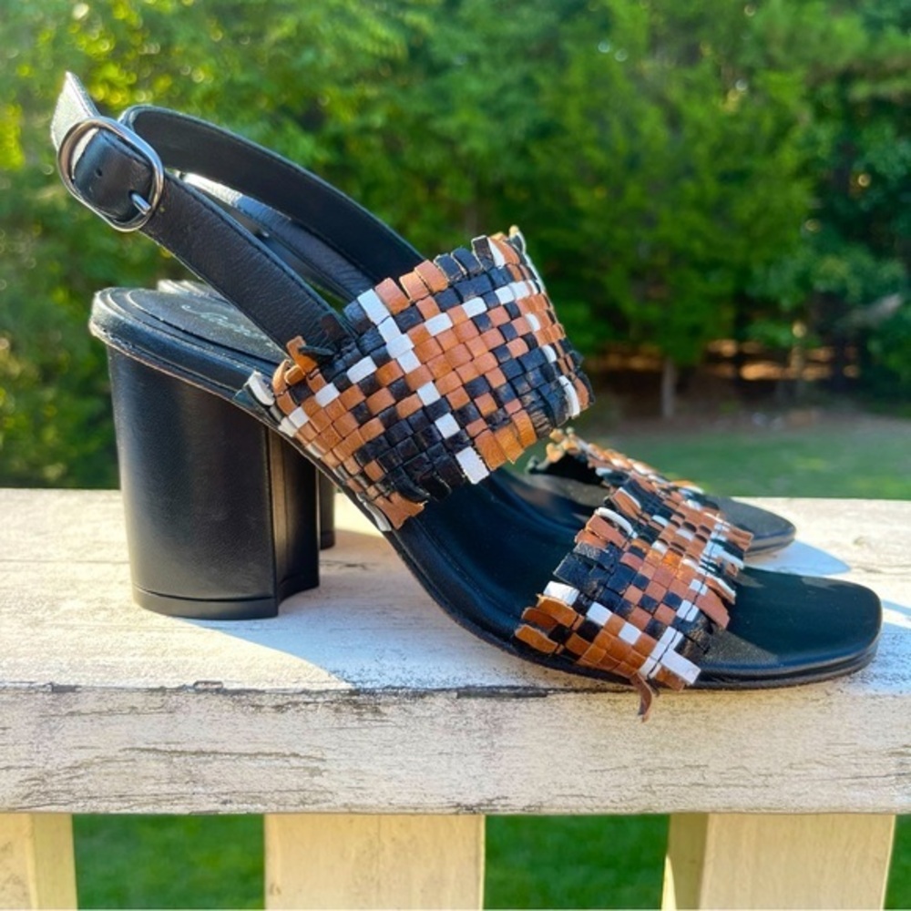 Leather Woven Heeled Sandals | Size 37
